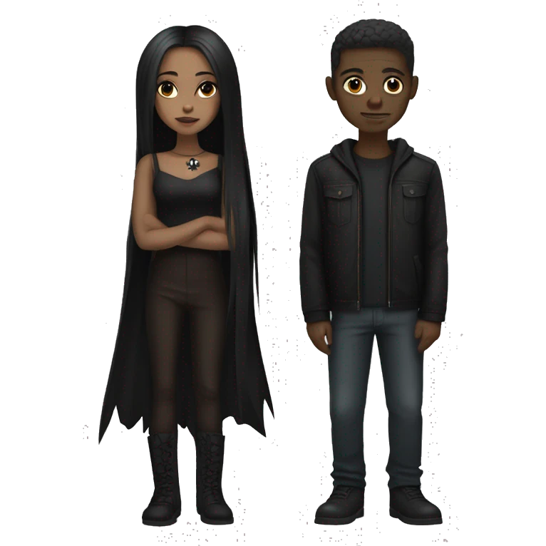 Brown skin goth girl and white guy with brown hair emoji