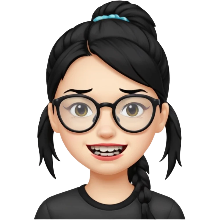 못생긴 여자 아이덧니도 있음 안경씀 검은색머리 비듬 포니테일 emoji