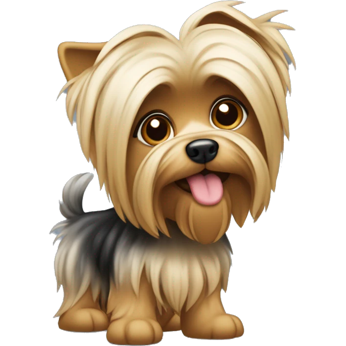 Cachorro Yorkshire caolho, cabelo longo tocando o chão, língua para fora emoji