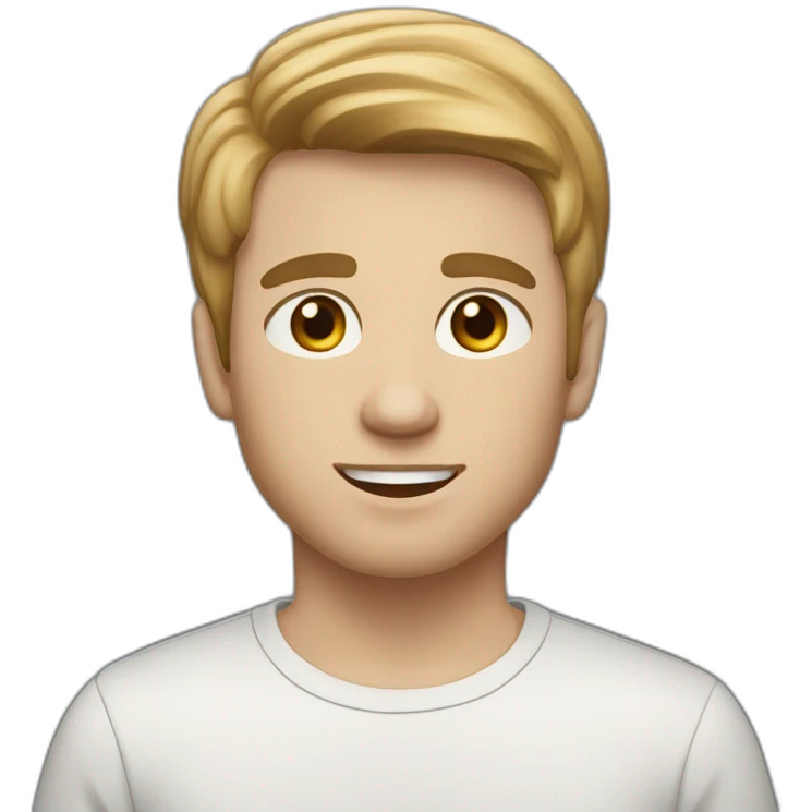 A young Caucasian man with white eyes, almond-shaped eyes, short dark blonde hair emoji