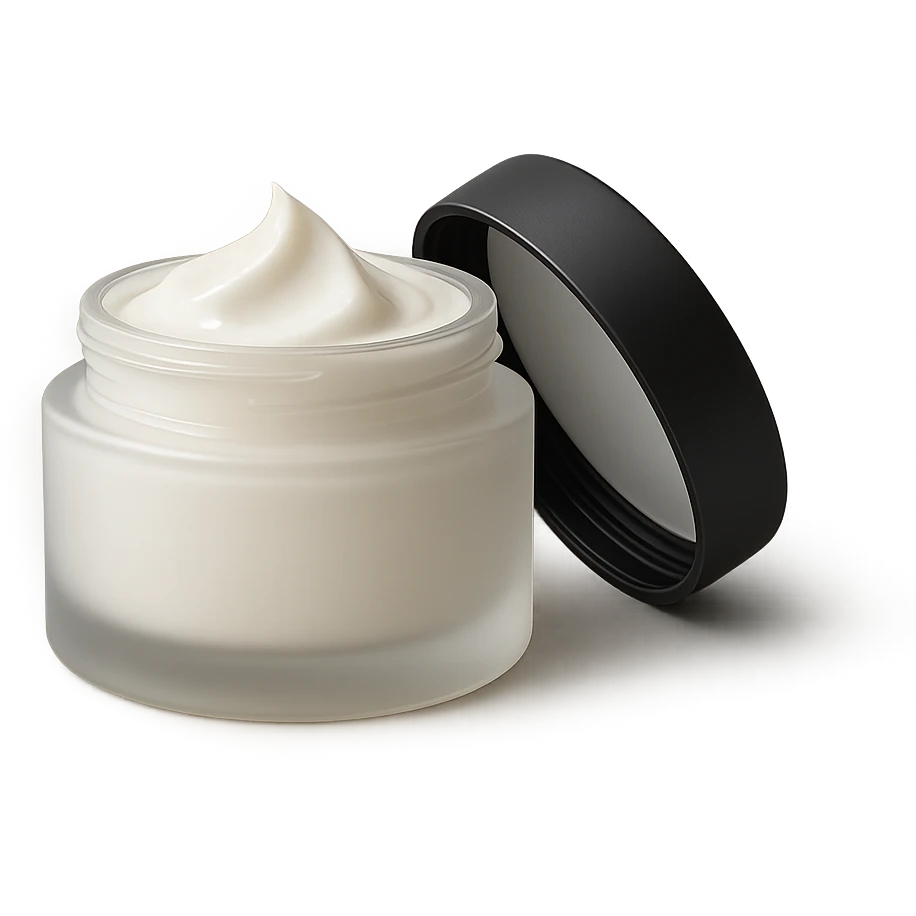 modern style face cream jar with open lid, no text emoji