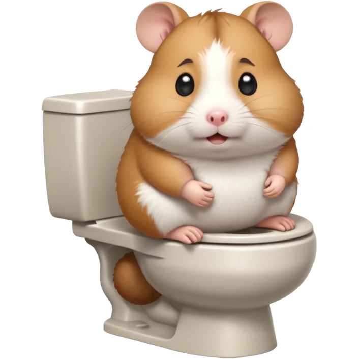 Cute chubby cartoon-style hamster sitting on toilet pooping looking as if he had an accident emoji