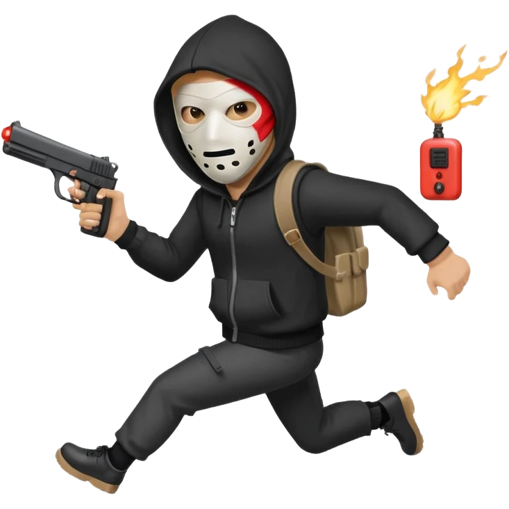 Hoodlum burglar mask and gun with switch and extended clip running alone emoji
