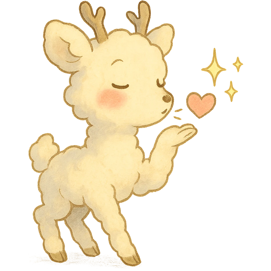 Ghibli-inspired vanilla cloud doe, blowing a kiss with sparkles and rosy cheeks, soft and dreamy emoji