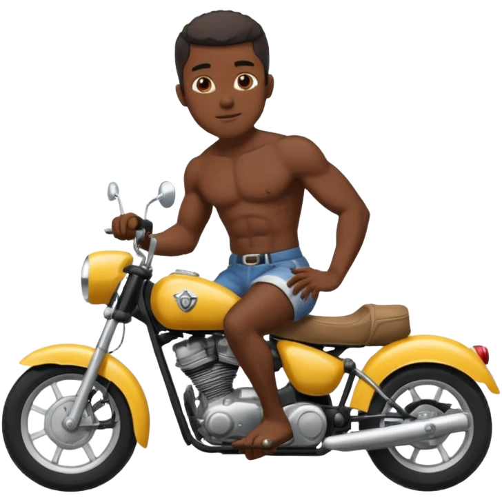 Black big men without shirt riding an old small motorcycle emoji