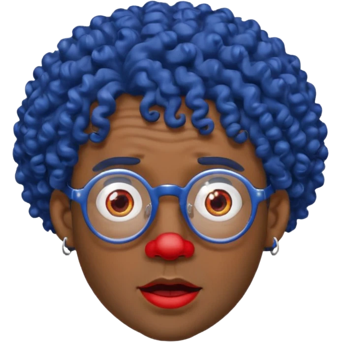 dark blue haired man curly hair and red earrings and spectacles surprised and hat wearing emoji