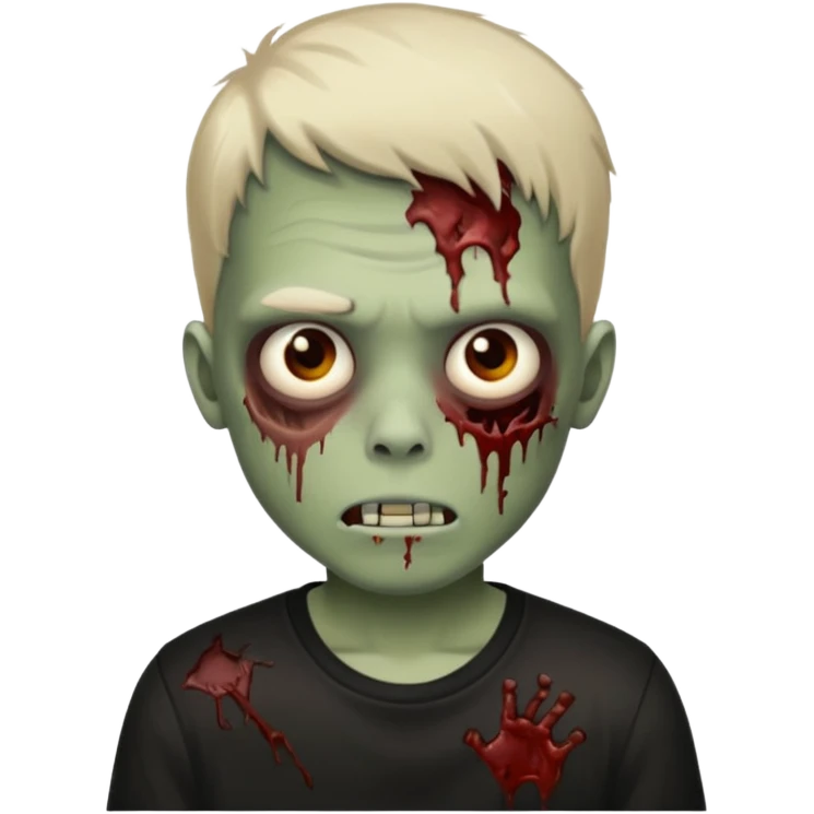 crie um menino zumbi emo sem sangues, com apenas a pele de zumbi e uma camisa preta emoji