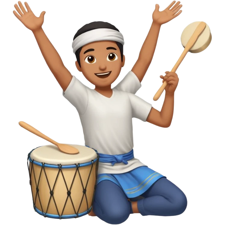 person joyfully beating a drum for sahur, early morning, lively emoji