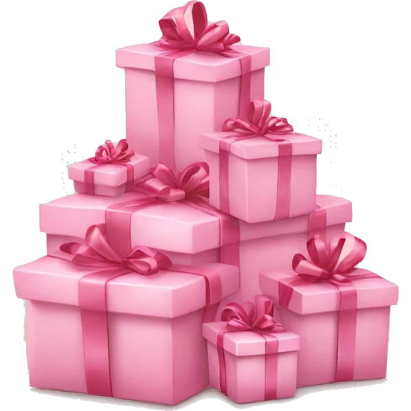 multiple light pink gifts in detail with ribbons under Christmas tree  emoji