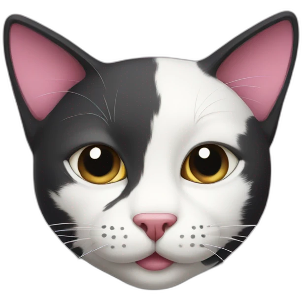 Black cat with white and pink nose and white spots around the mouth and a white neck emoji