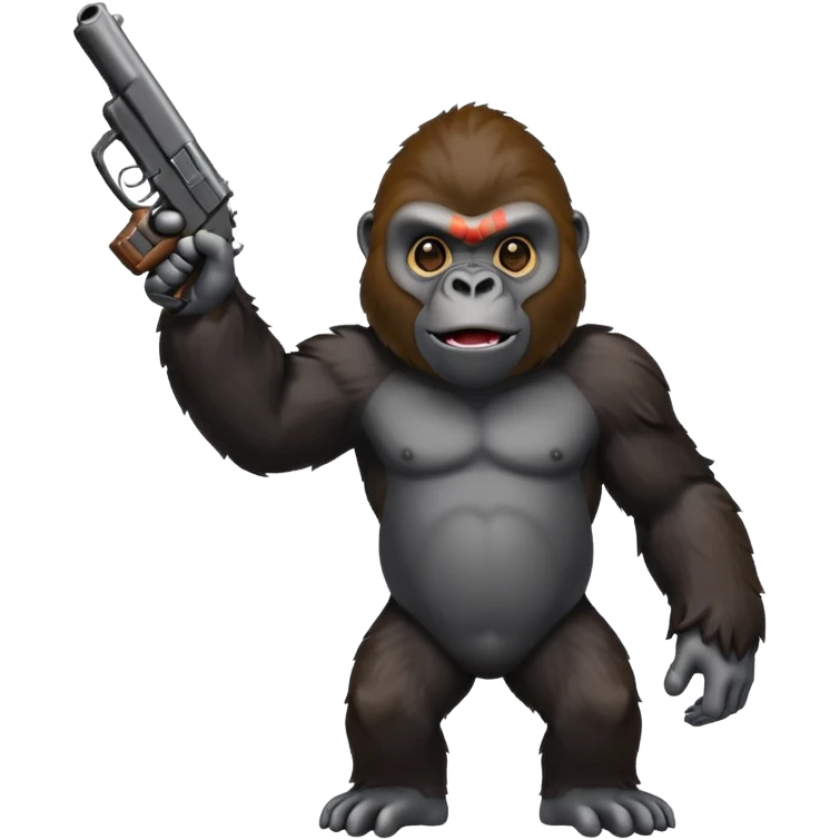 A gorilla holding a gun in the air emoji