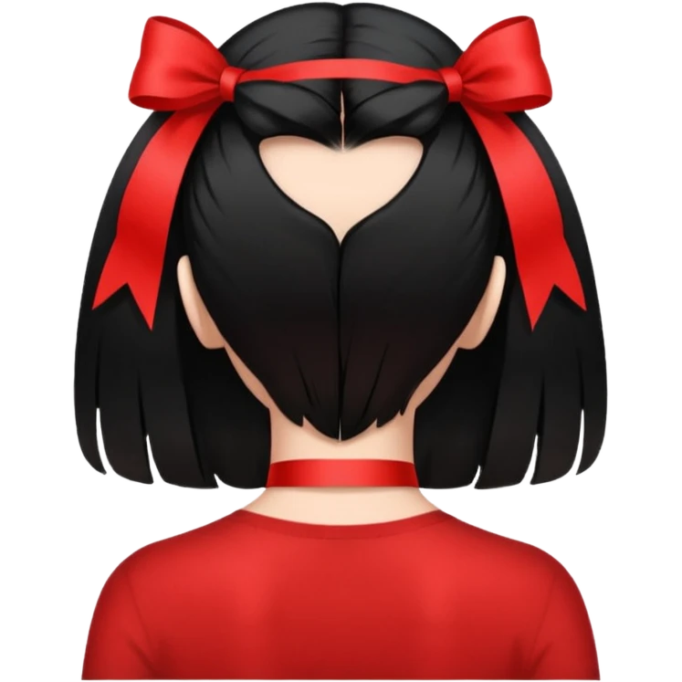 a girl back view that have a red ribbon in the middle of her hair the hair is black  emoji