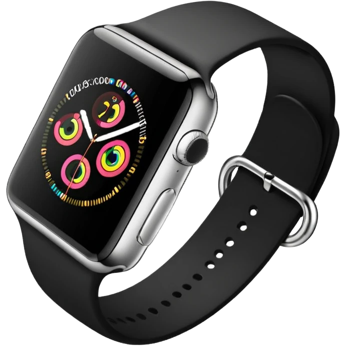 a black apple watch with rings and a #00DDC5 band in the style of an ios emoji  emoji