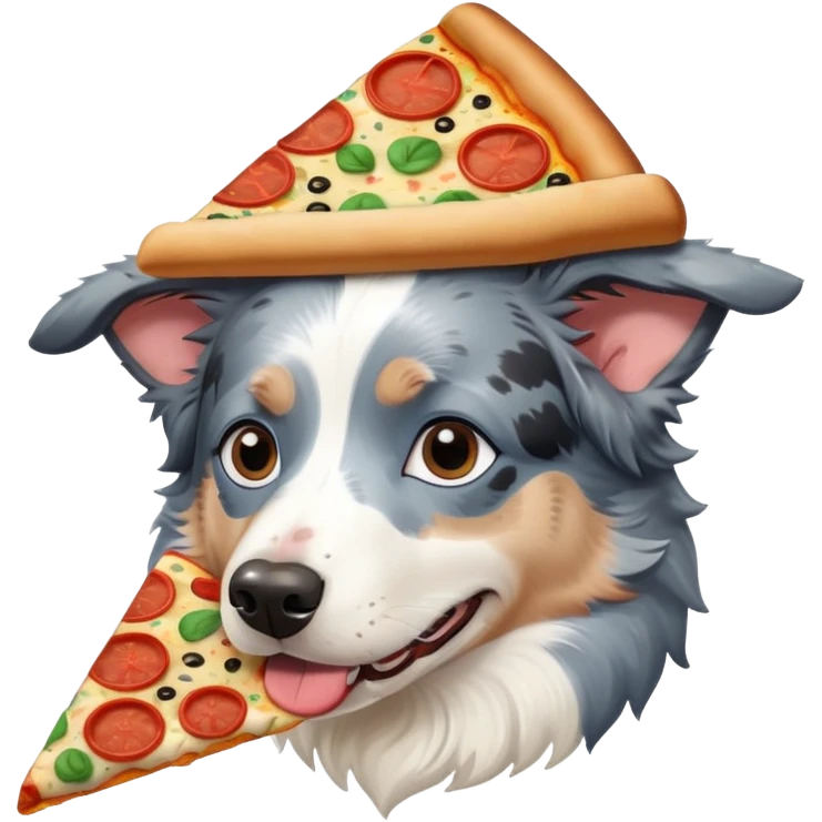 Blue Merle border collie in pizza hat emoji