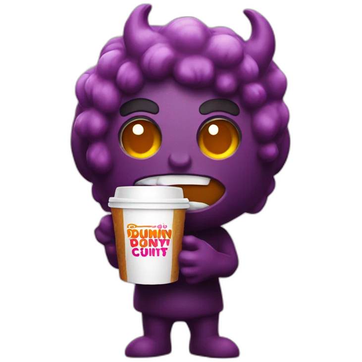 a demon holding a dunkin donuts coffee cup emoji