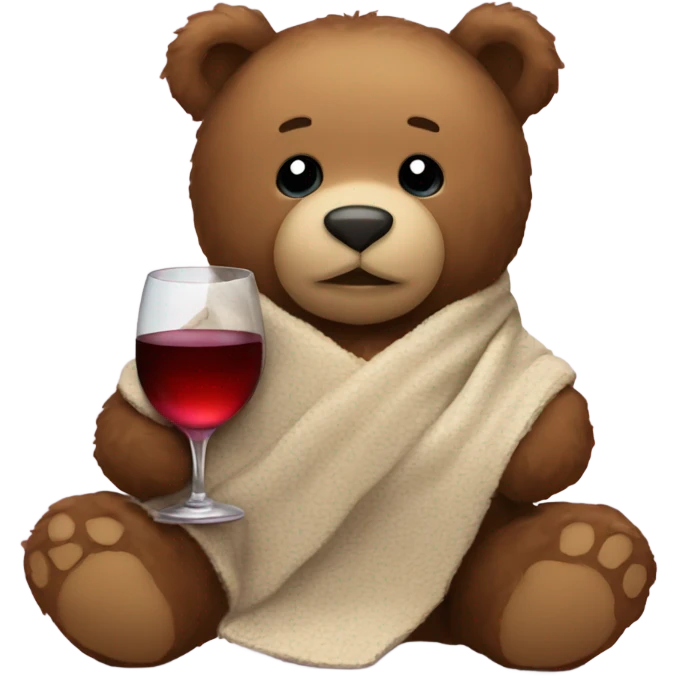 Teddy bear with blanket and wine glass emoji