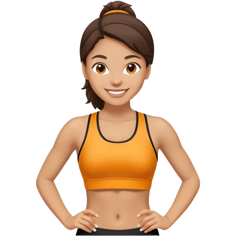 light skinned brunette woman in sport clothes smiling emoji