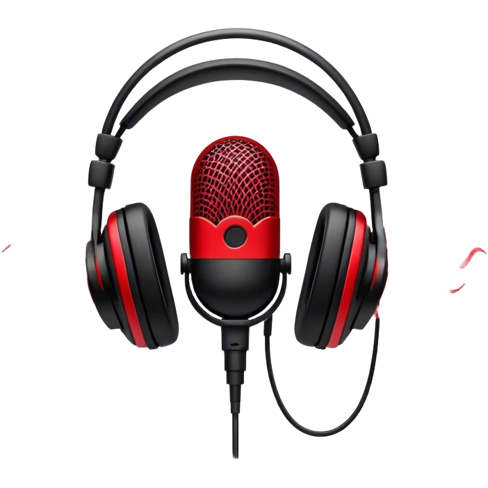 Create a dynamic and energetic emoji that represents beatboxing. The design should feature a stylized microphone with sound waves emanating from it, symbolizing vocal percussion and rhythm. Add elements like headphones or a subtle speaker to emphasize the music production aspect. Use bold colors like black, white, and red to convey the intensity and creativity of beatboxing. The background should be transparent. emoji