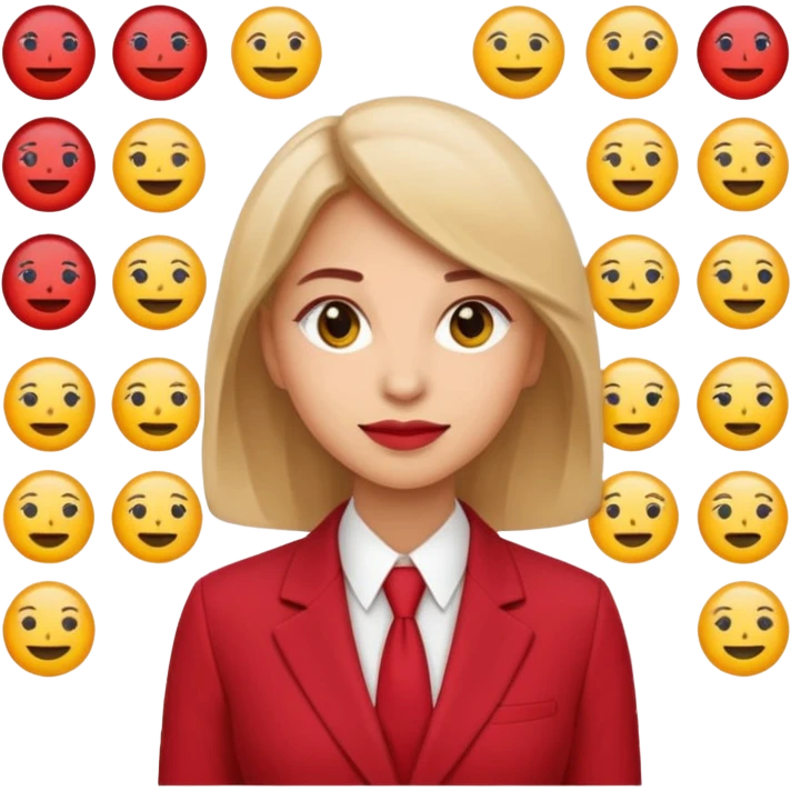 Нужно создать эмоджи пак в цветовой гамме красный, белый и марсала (бардово-фиолетовый). Чтобы все эмодзи были в одном стиле. Желательно деловая девушка в красном костюме, эмоции и разные символы часто используемые, в пакете должно быть более 100 эмодзи  emoji