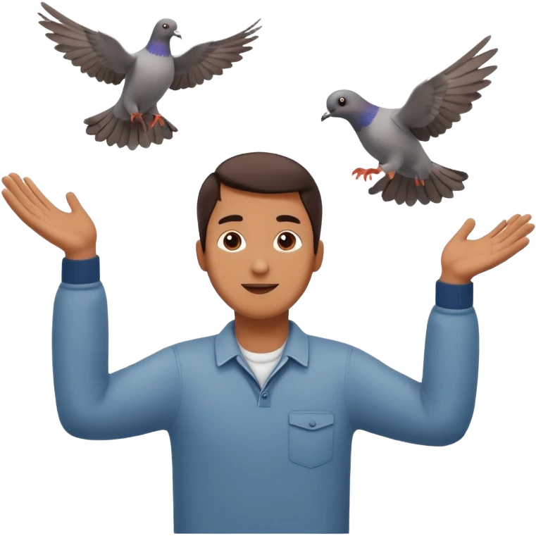 man open arms looking at a flying pigeon emoji