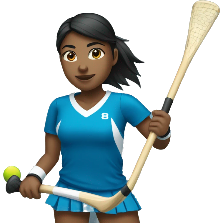 girl with medium deep skin and black hair playing field hockey emoji