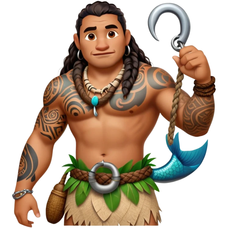 Maui character from Moana with tattoos and large fishhook emoji