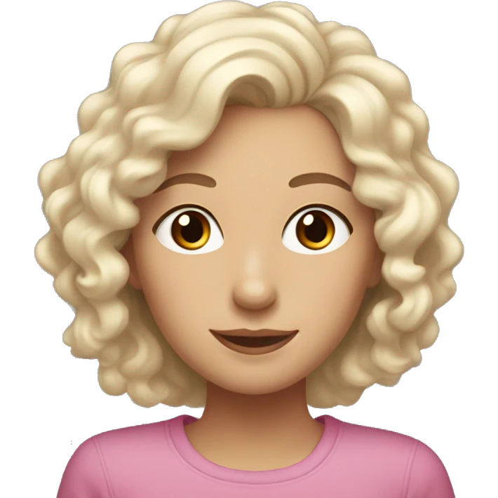 Mom with polar blonde hair, brown eyes and her adult daughter with curly brown hair and brown eyes emoji