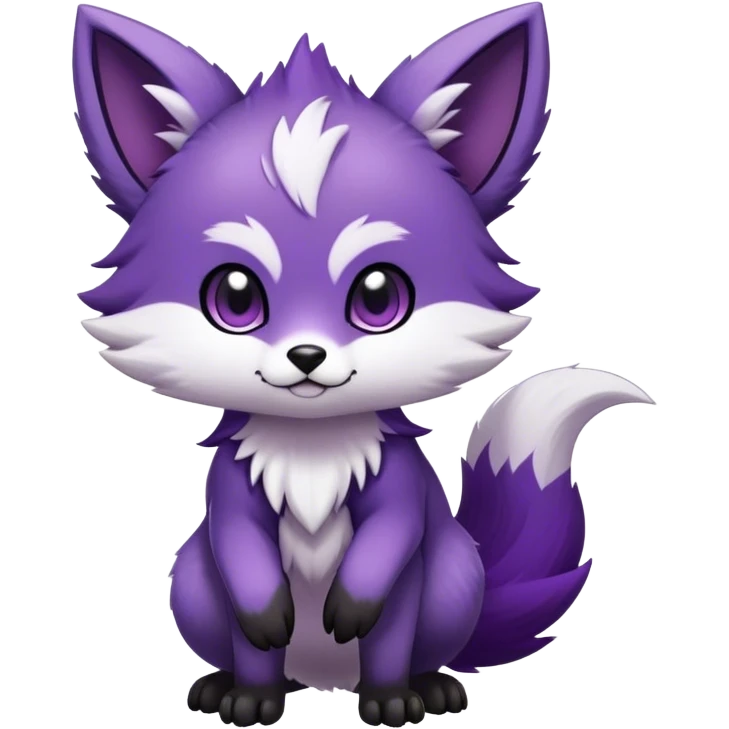  High quality Cute Cool Kawaii edgy Chibi Fur-Sona Purple fur, white belly, white tail-tip, black legs, Fakemon-creature-animal-vernid-hybrid Full Body, facial markings emoji