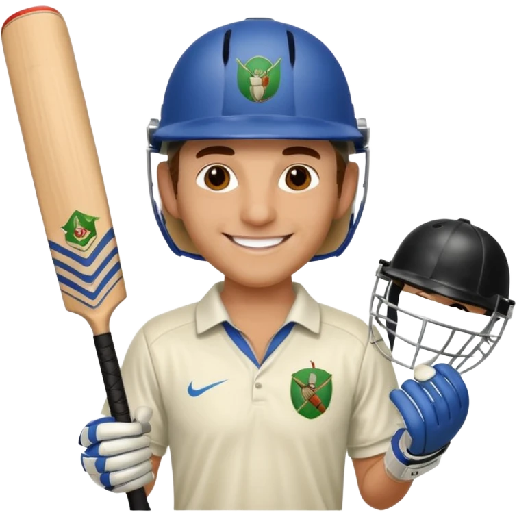 i want a emoji suitable for a logo s well.
it should contain a man holding cricket bat and is wearing all the cricket accessories emoji