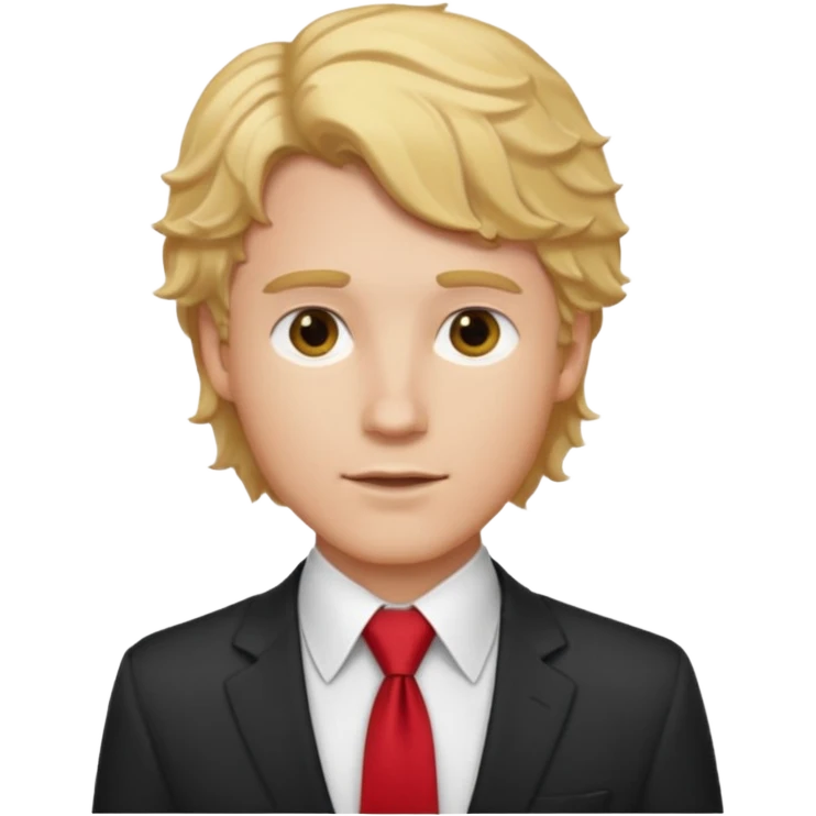 white man in white shirt, having red tie, blonde wavy hair emoji