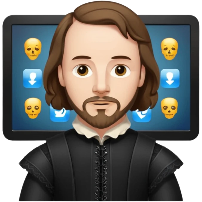 Shakespeare very faithful to original portrait with a technological screen emoji