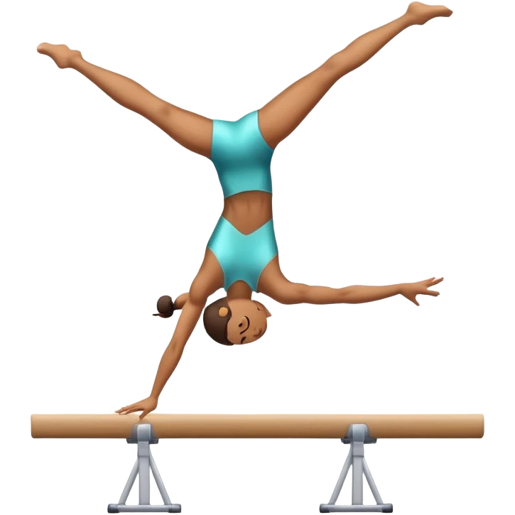 An artistic emoji of a professional sports acrobat performing a stunning balance pose on a narrow beam. The acrobat showcases perfect control, flexibility, and strength, executing an elegant handstand. The background features a bright gymnastics arena with spotlights. emoji
