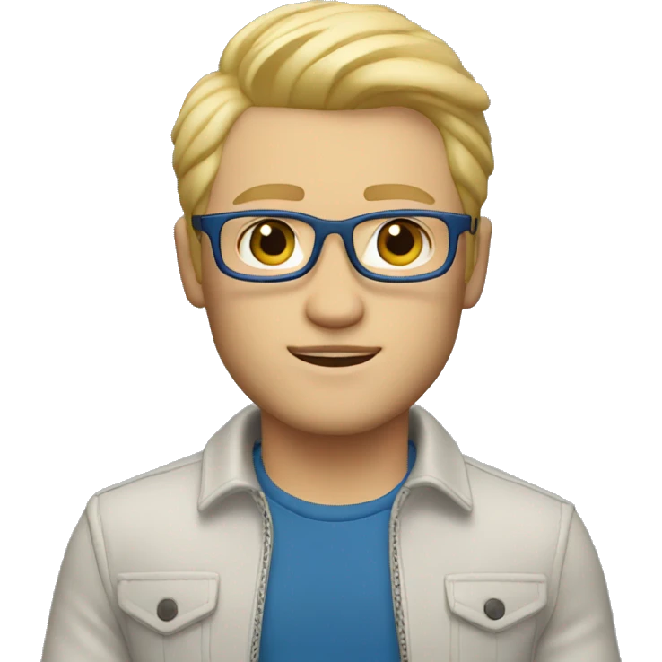 memoji blond hair, blue eyes, man, cool outfit emoji