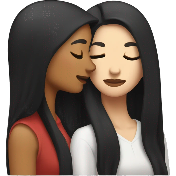 Lesbians with long black hair and white skin kissing passionately emoji