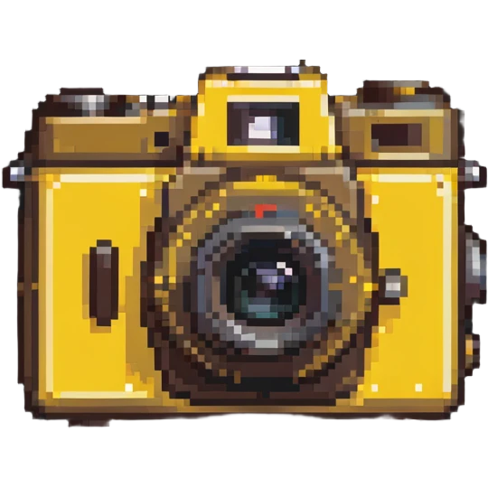 Vintage Kodak camera with yellow casing, pixelated style emoji