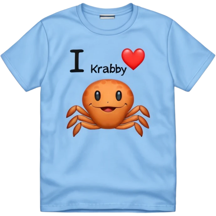 Blue shirt with the text I love krabby  emoji