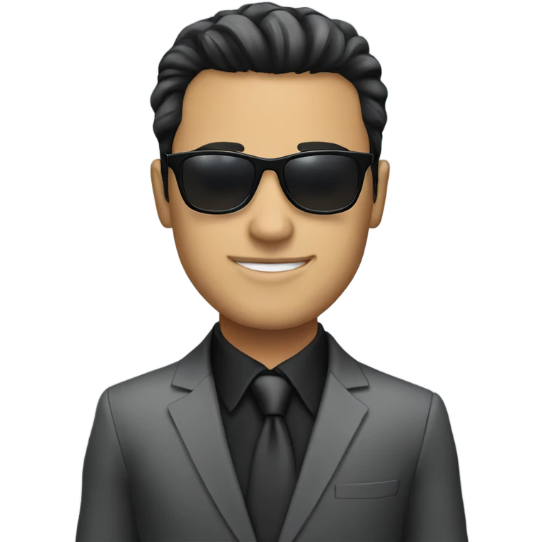 Young white with black hair businessman wearing sunglasses and a suit emoji