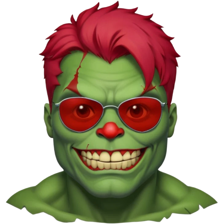 Zombie hulk with sun glasses and red hair and joker nose emoji