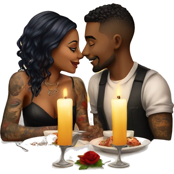 romantic candle light dinner for beautiful tattooed couple emoji
