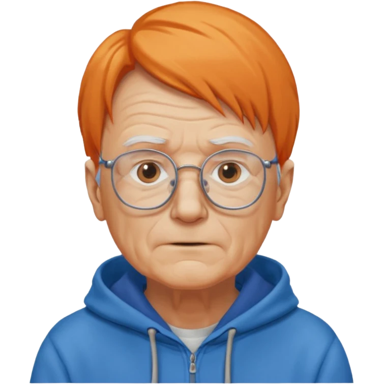 old man, orange straight hair, no mustache, wearing glasses, long face, wearing a blue hoodie emoji