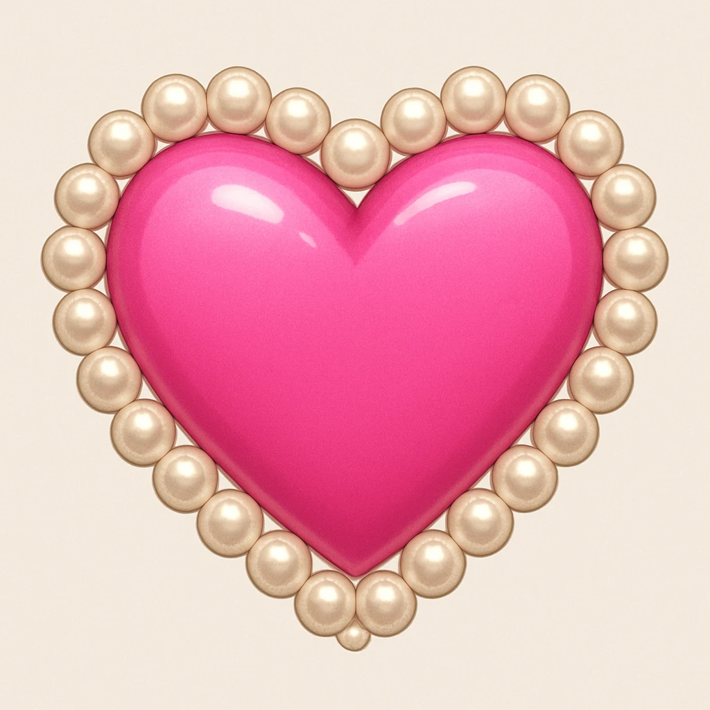 Create a pink heart with a pearl border in the style of emoji style. The heart should be pink and have a border made of pearls, capturing the essence of emoji aesthetics. emoji