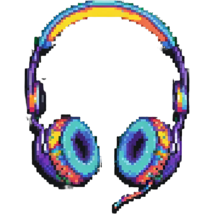 Retro pixel art headphones with colorful details emoji