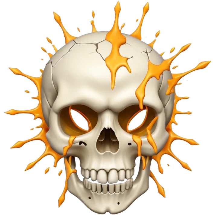 skull with splashing top of skull, dynamic fragments and spark, emoji style emoji