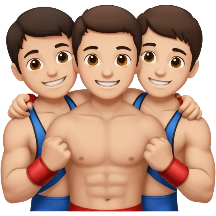 Three young brunette brothers wrestling  emoji
