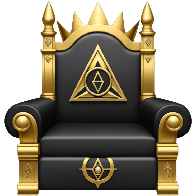 wide big iron black Illuminati throne with gold details and symbols emoji