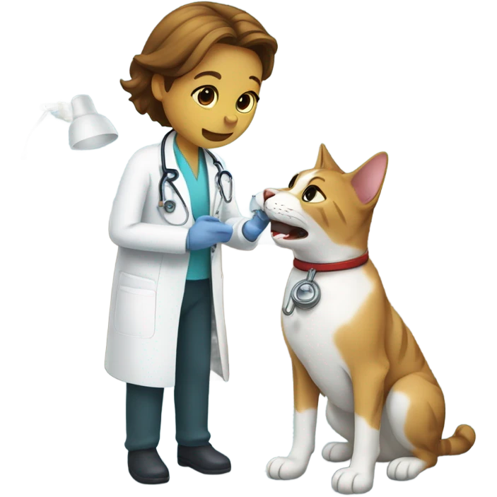 doctor cat treating a dog patient emoji
