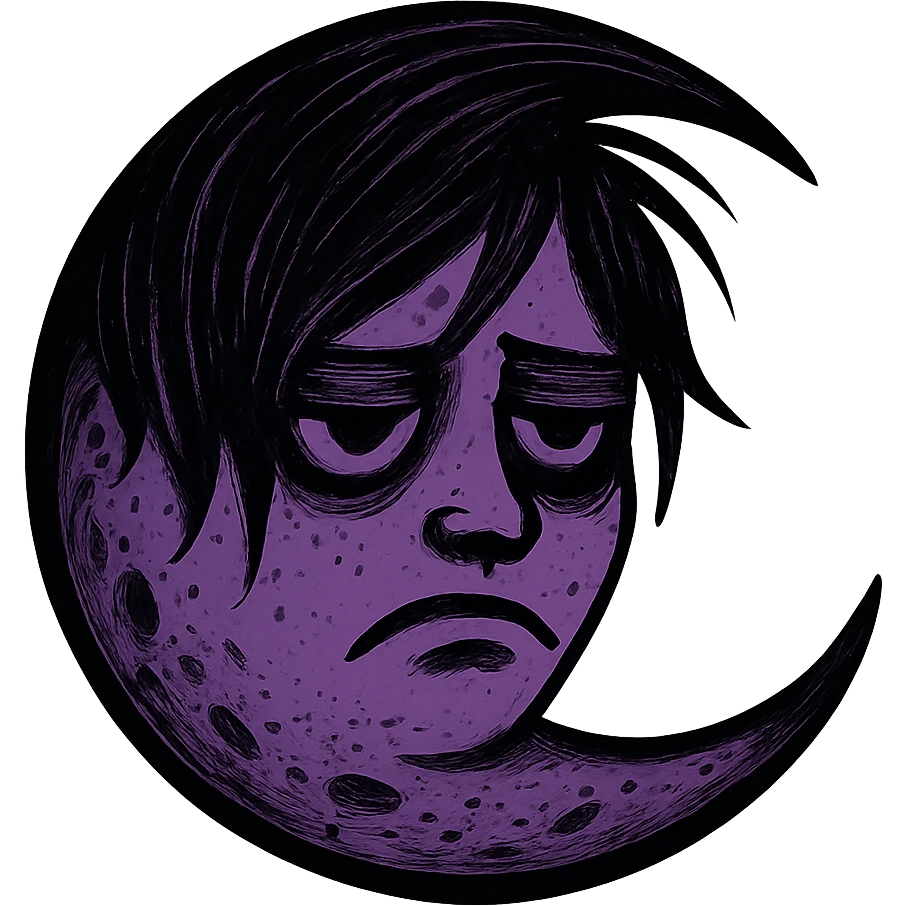 emo moon with a face, black and purple, no background emoji