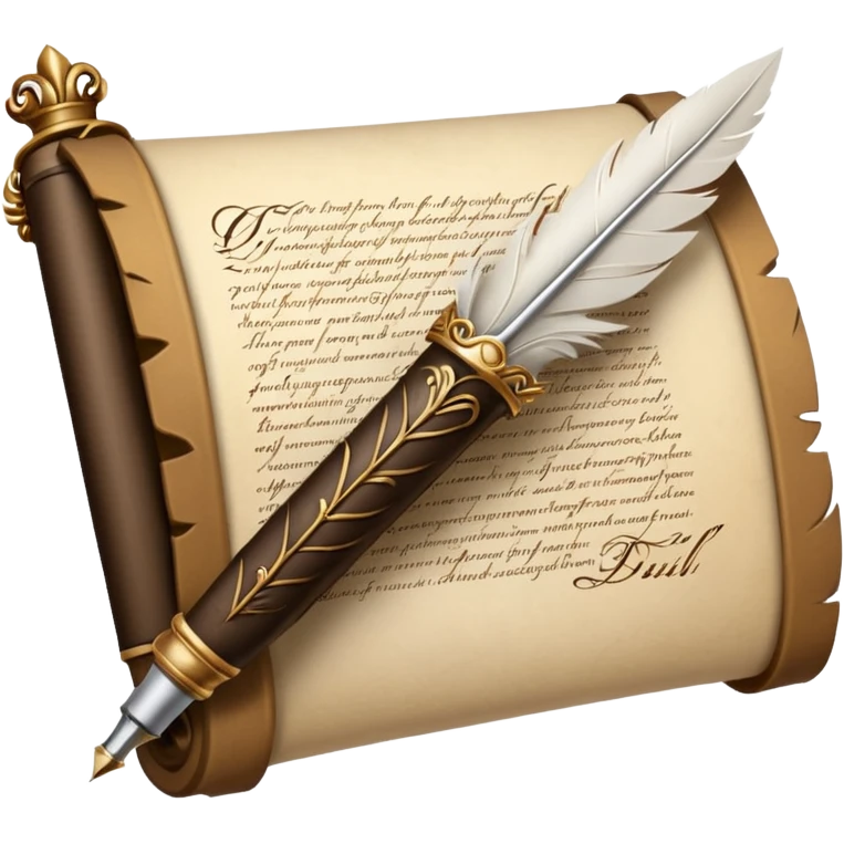 a quill pen writing on a scroll, representing grammar and writing emoji