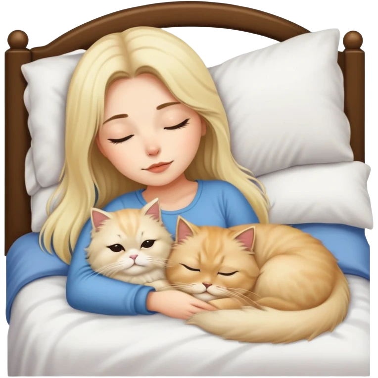 pretty girl with dark long hair sleeping with blonde fluffy  persian cat in bed emoji