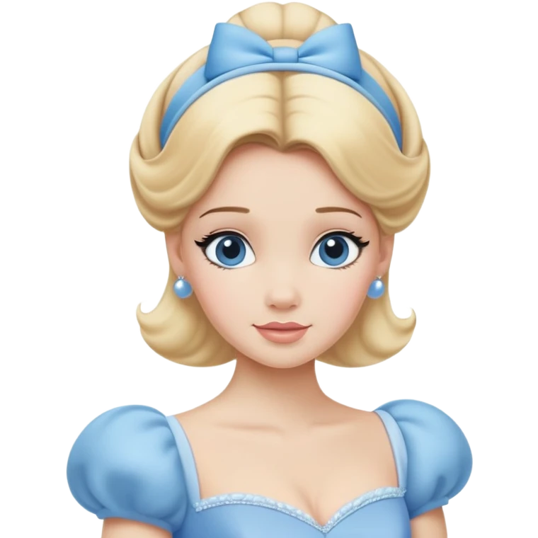 Cinderella from hips up, iconic powder blue ballgown with puffed sleeves, blonde hair with blue headband, minimal style but very recognizable emoji